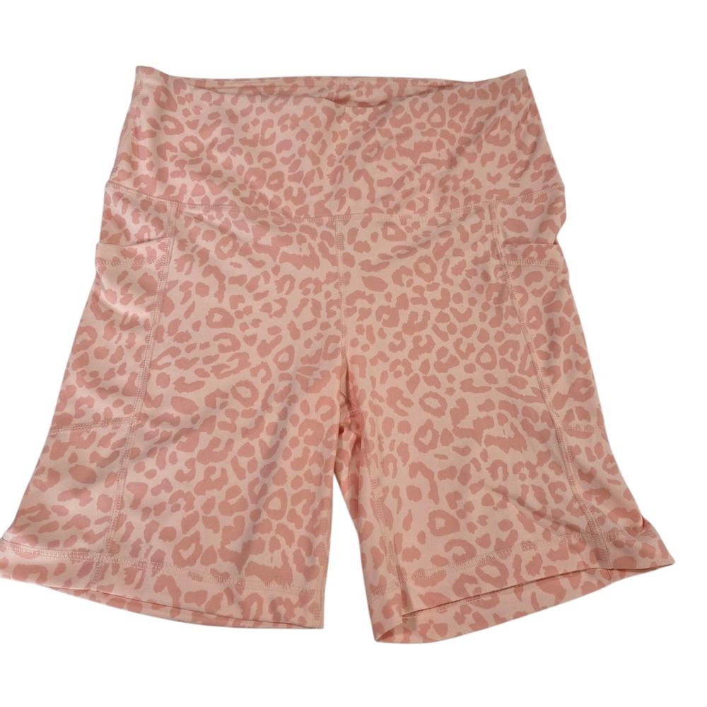 Yogalicious Lux‎ Shorts Womens L Peach Animal Print Active Stretch Pull On Gym